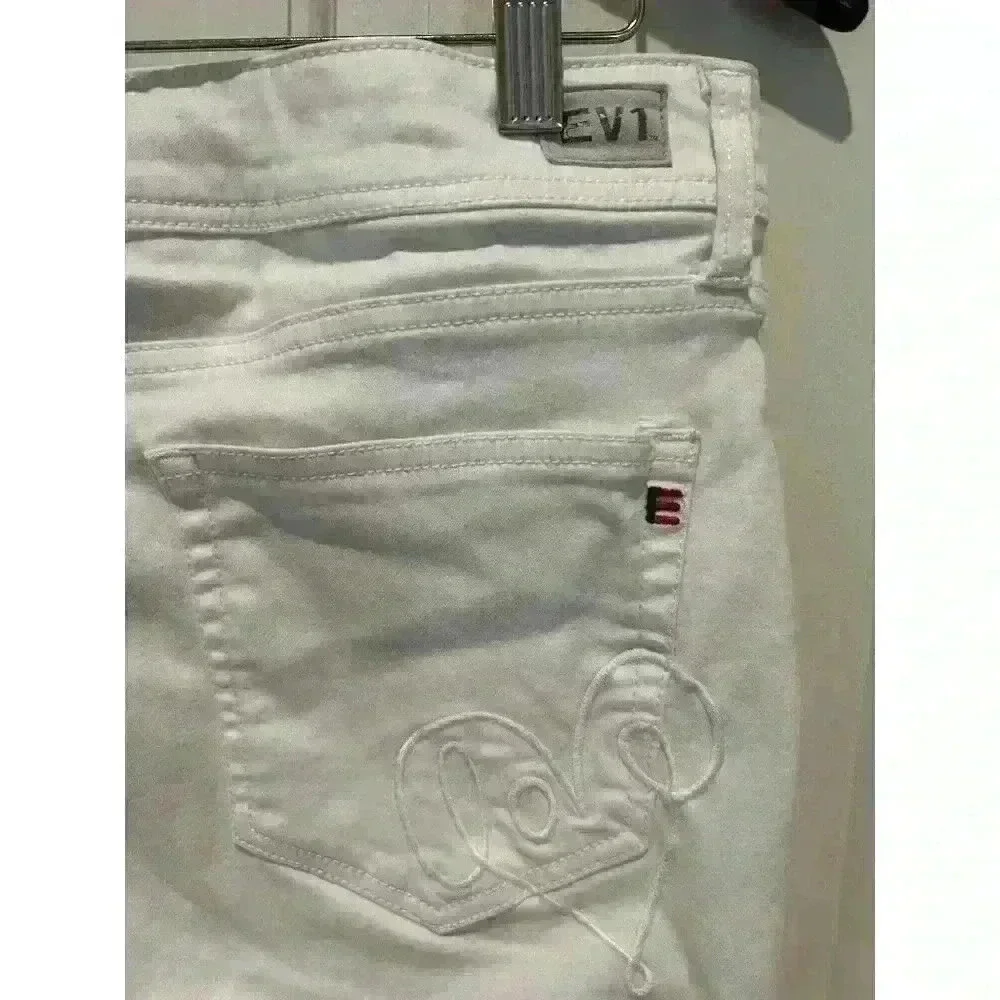EV1 Jeans Maddy Straight Leg White Love Embroidered 360 Stretch Size 18 - Picture 3 of 4